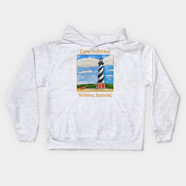 Lighthouse on Cape Hatteras National Seashore Kids Hoodie by WelshDesigns